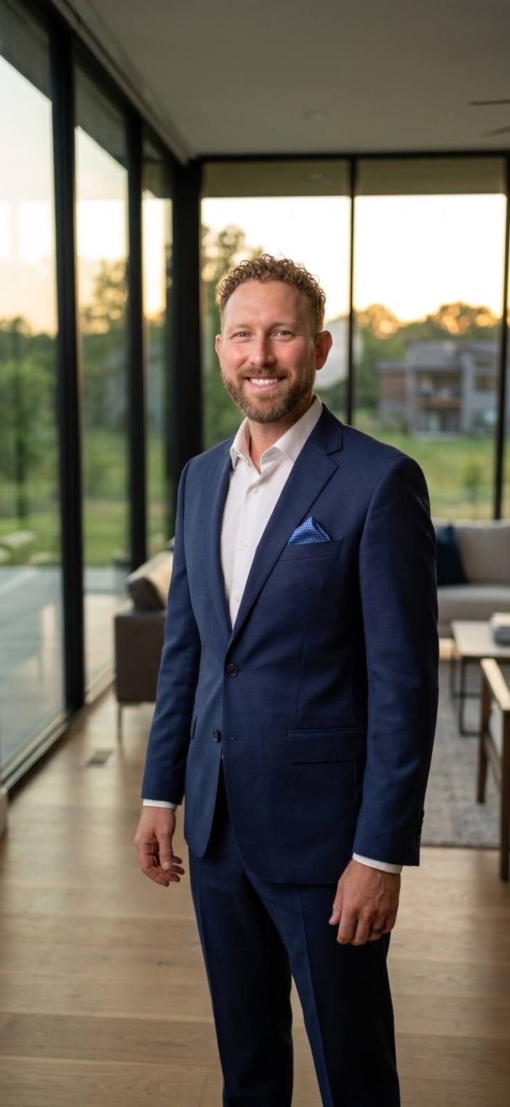 Portrait of Kyle Weiss in a navy suit